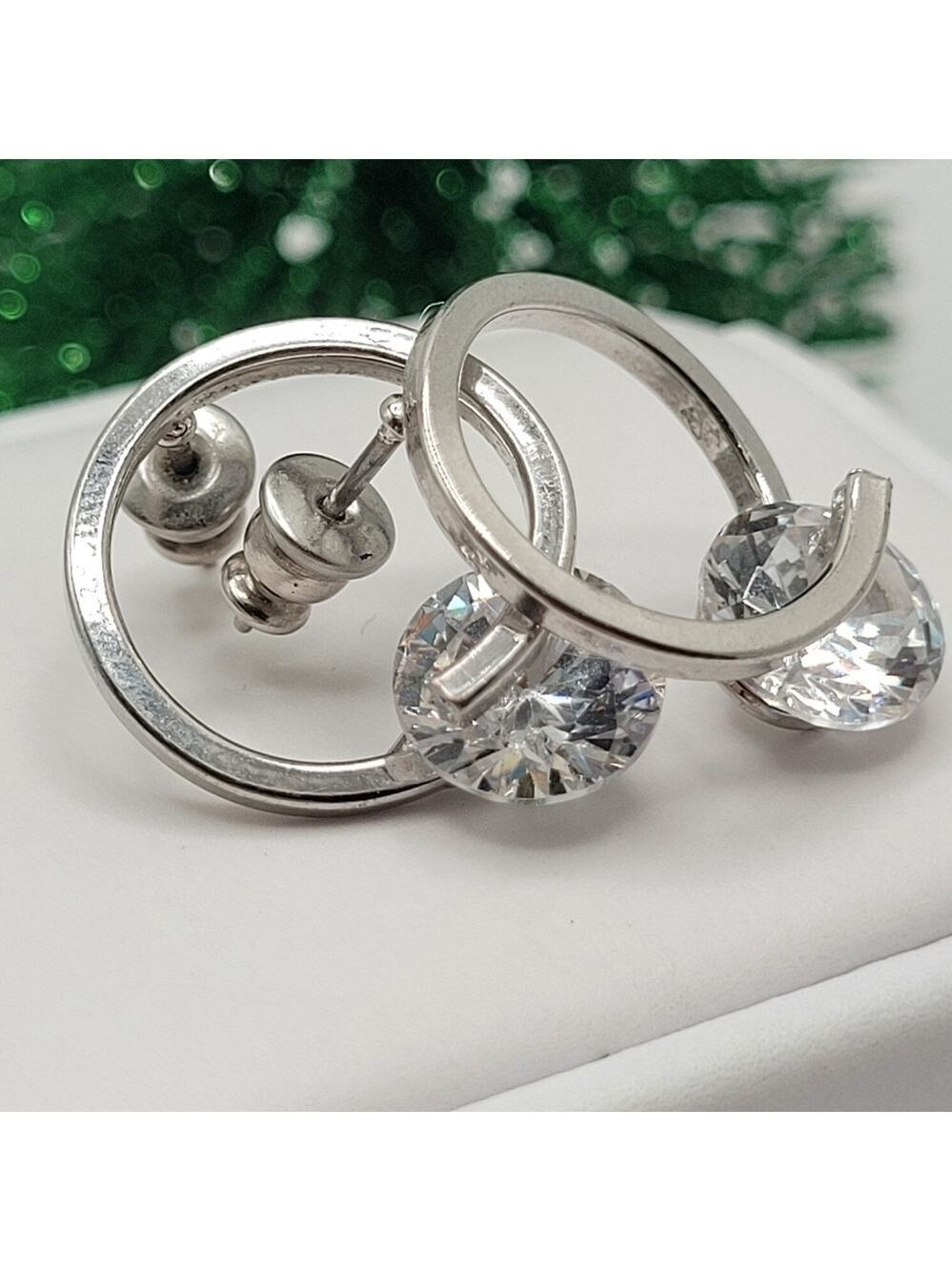 ✨2/$10✨ Silver Tone Crystal Articulated Studs Earrings Diamond Loop Minimalist